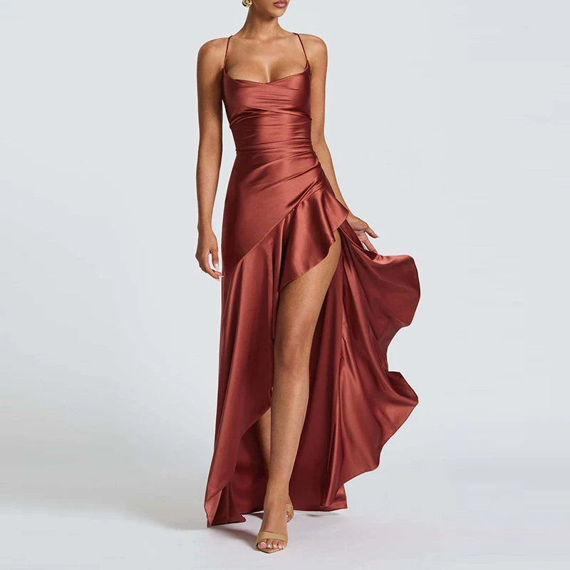 Banquet Luxury Irregular High Waist Sleeveless Satin Dress