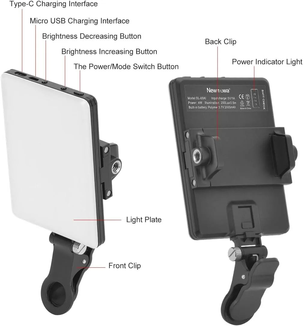 LED Portable Clip-on Selfie Light; Video Conference Lighting, 3 Lighting Modes, Suitable for iPhone Camera Laptop