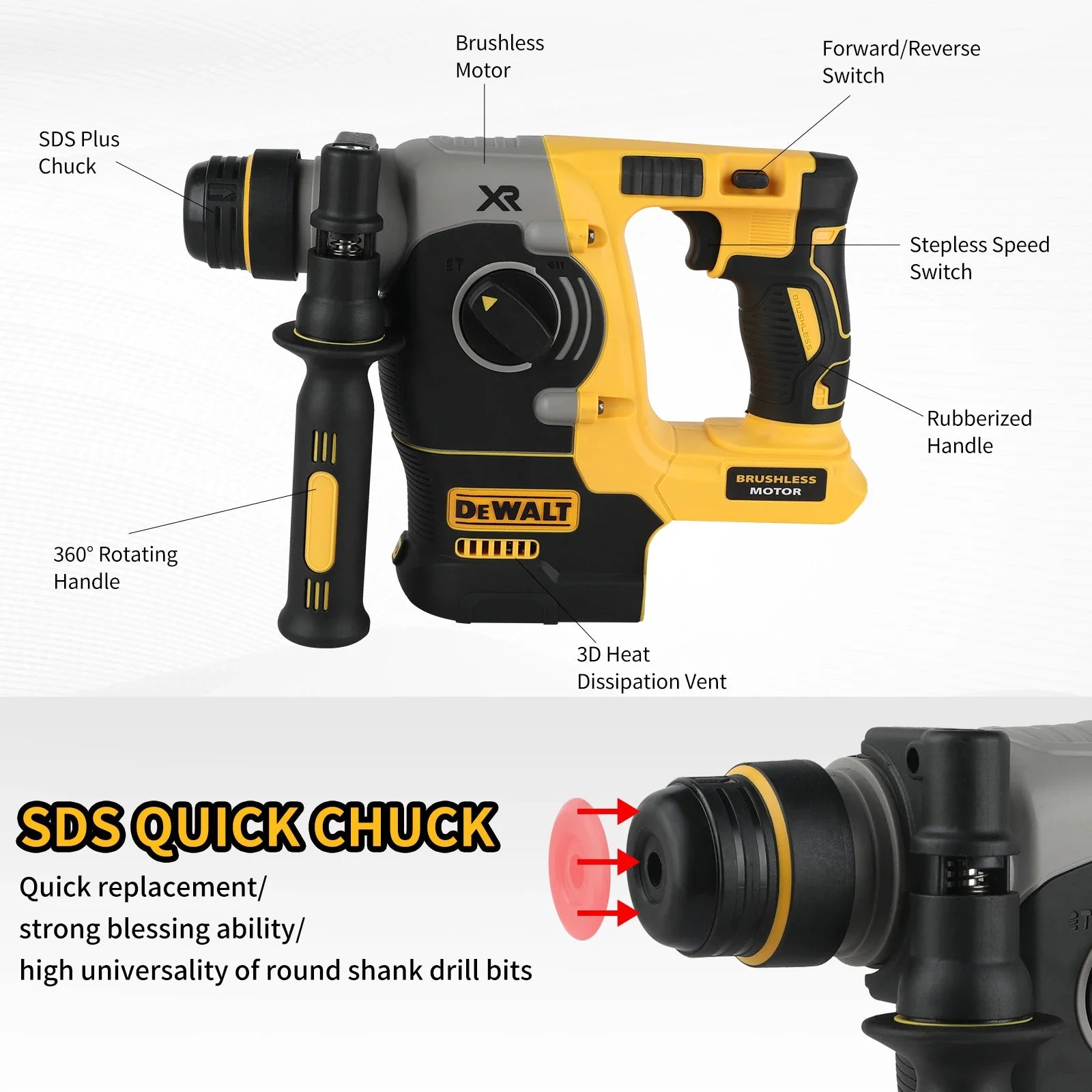 DEWALT DCH273 Rotary Percussion Drill 18V/20V MAX SDS Brushless 1 Inch PLUS L-shaped Woodworking Impact Drill（no Battery）