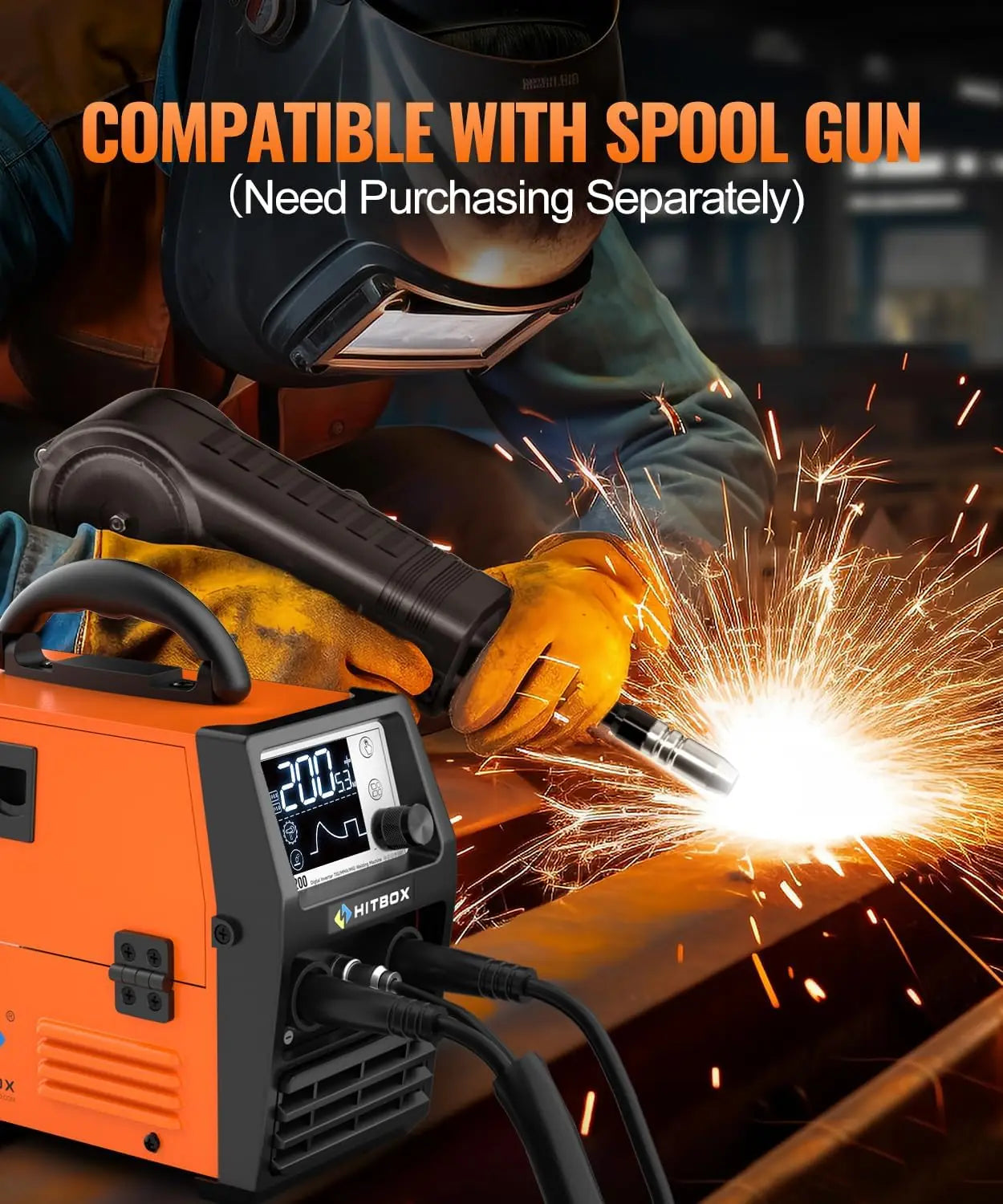 140A 4-in-1 Gasless MIG Welder with LCD Display, Dual Voltage IGBT Inverter for Flux Core/Stick/TIG/Spool Gun
