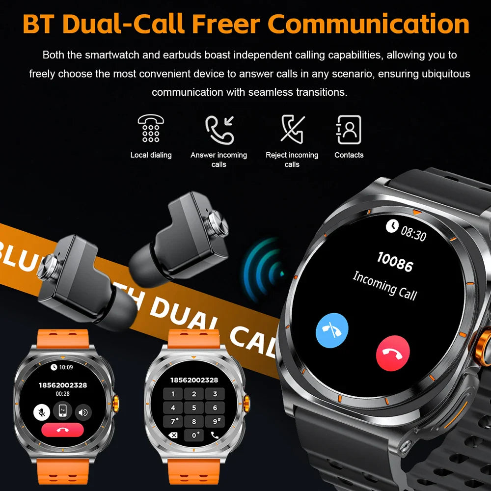 2026 New Upgraded TWS 2 in 1 Men SmartWatch with Headphones Bluetooth Call IP68 Waterproof Outdoor Sport Smartwatch For gift Hot