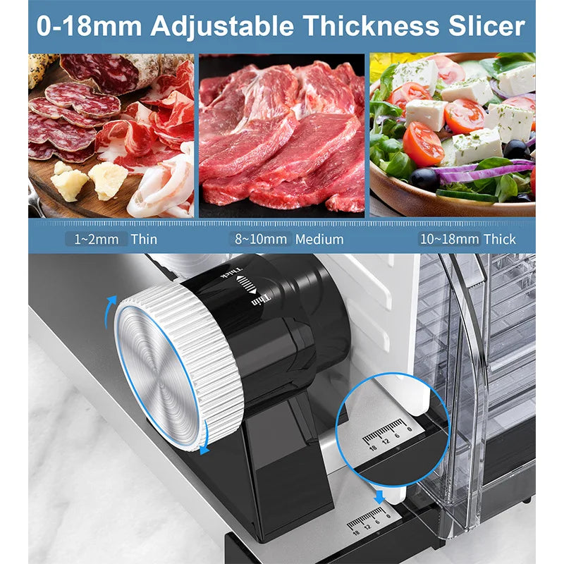 Commercial Meat Slicer 220V | Heavy-Duty Electric Food Slicer for Frozen Meat, Cheese, Bacon | Stainless Steel Blade, Quiet Moto