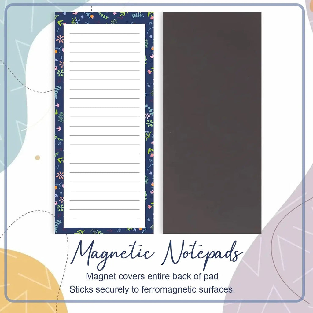 Flower Design Magnetic Notepads for Refrigerator, 50 Sheets Each, 4-Pack Memo Pads for Lists and Reminders