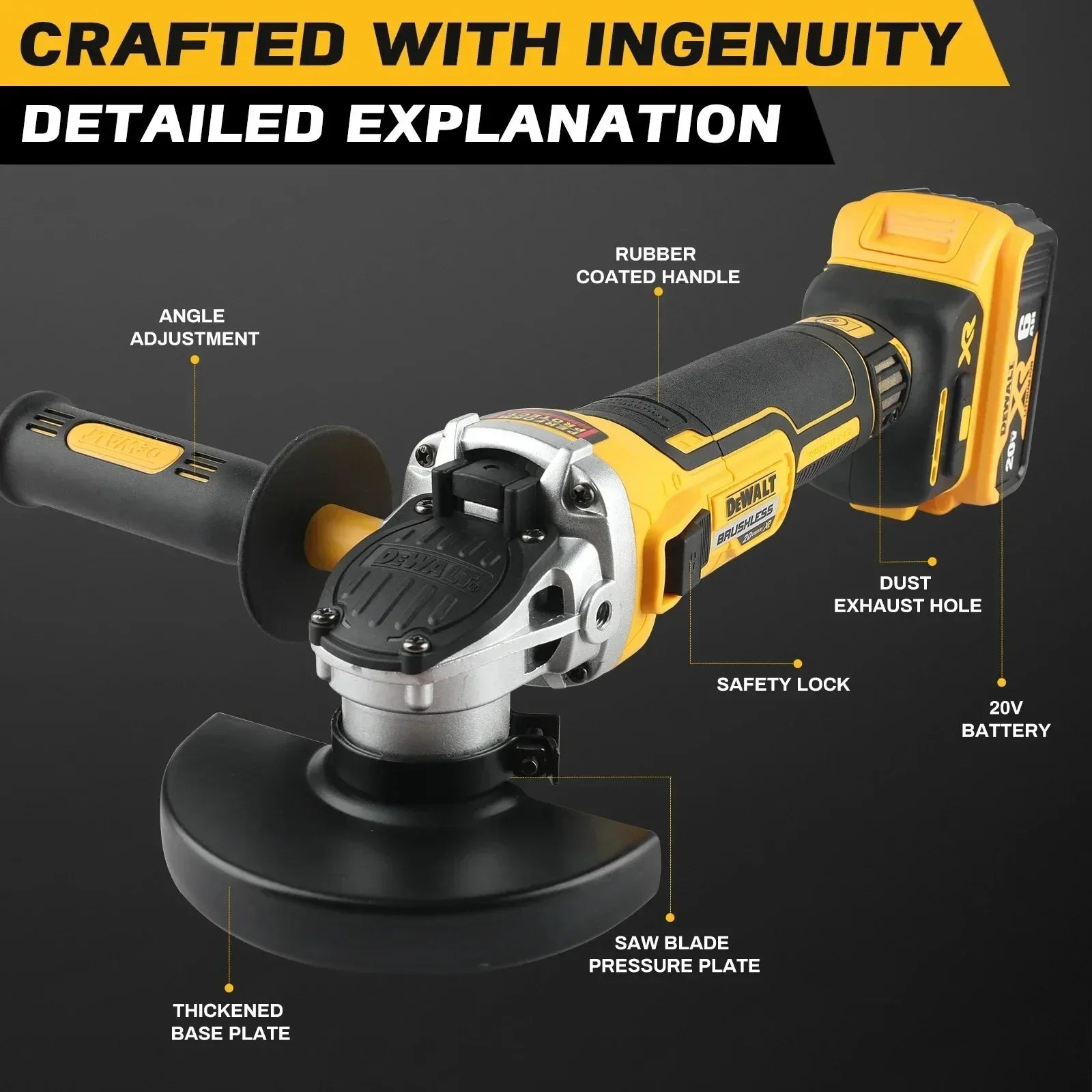 DEWALT DCG405 20V Max Brushless Angle Grinder 125mm 9000rpm 680W for Metal Wood Cutting Grinding - Construction Workshop Tool
