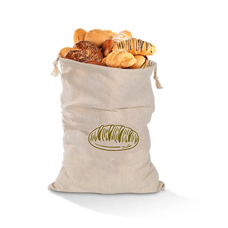 Linen Bread Bags Reusable Portable Drawstring Kitchen Organizer Home Homemade Artisan Bread Storage Bag Washable Food Organizer