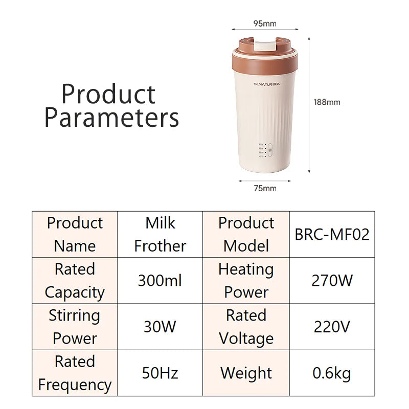 SUNATUR 300ml mixing cup electric milk frother  Coffee Foamer Machine Automatic Heat Portable water boiling cup thermos