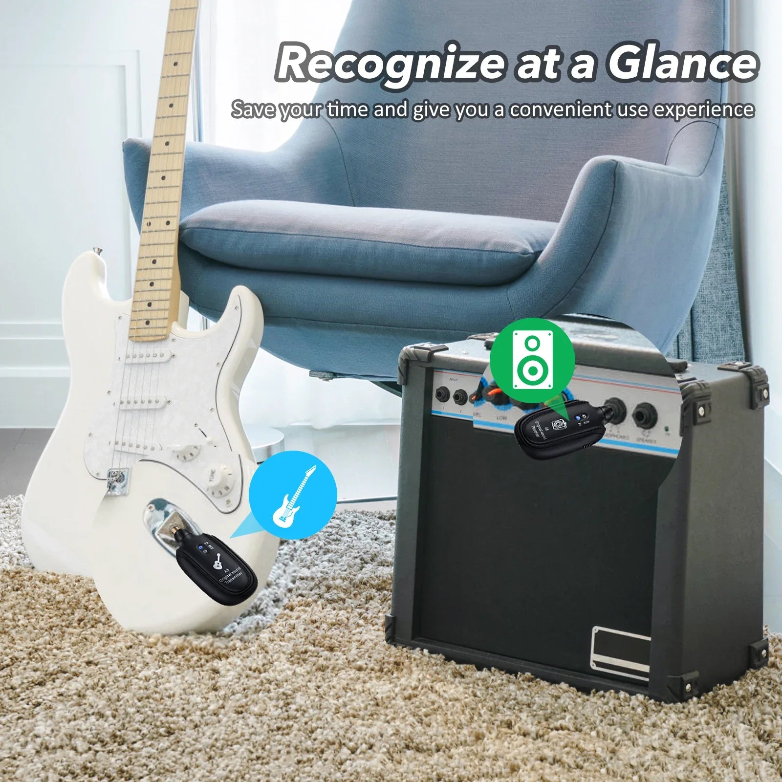 A8 UHF Electric Guitar Wireless System Transmitter Receiver Set Low latency Built-in Rechargeable For Electric Guitar Bass