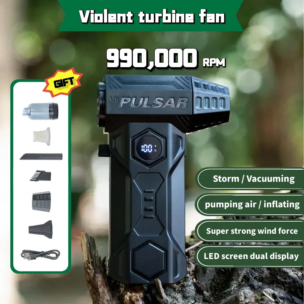 990000RPM Turbo Jet Blower Strong Blowing Force Small Vacuum Cleaner Blower Car Cleaning Water Dry 10000mAh Battery Air Blow Gun
