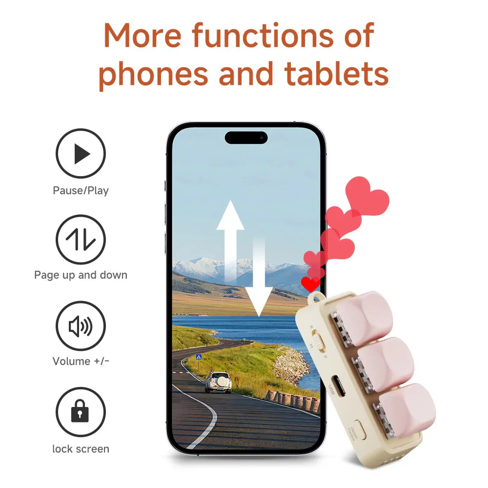 Multi-functional Keyboard Page Turner Short Video Slide PPT PDF Page Flipping Music Switch Take Photos Blue Tooth Remote Control