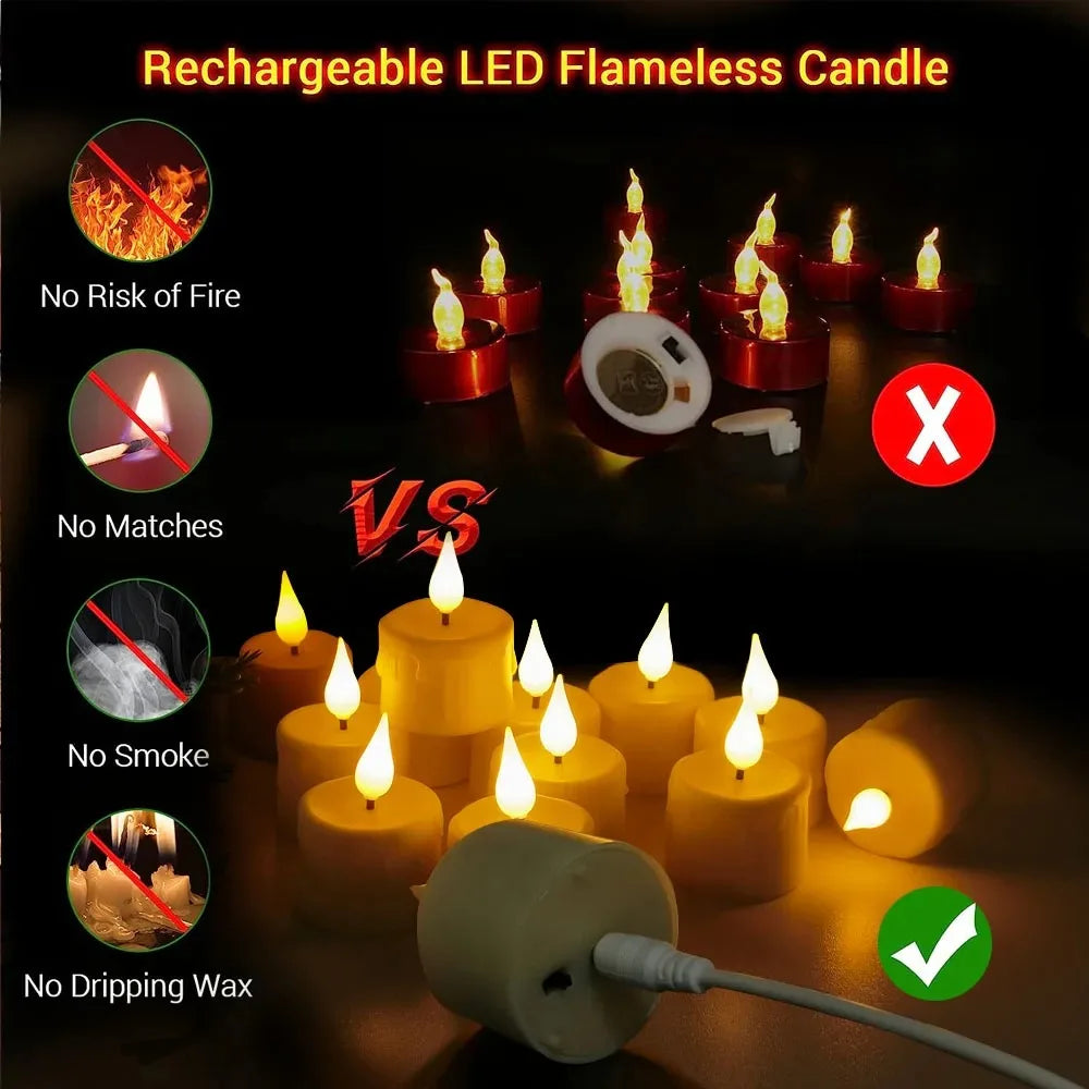 Rechargeable LED Candles By USB Timer Remote Flickering Flames Wedding Candles Birthday Home Decor Tealights Charger Candle Lamp