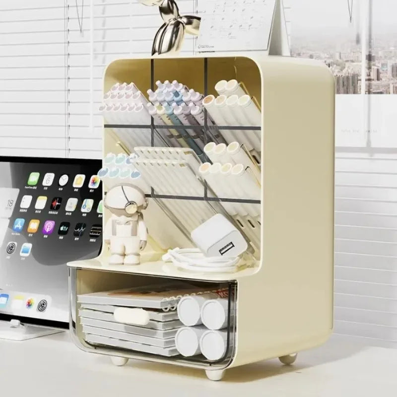 Slant plug pen holder office desk stationery desktop models organizer compartment storage capacity miscellaneous shelves