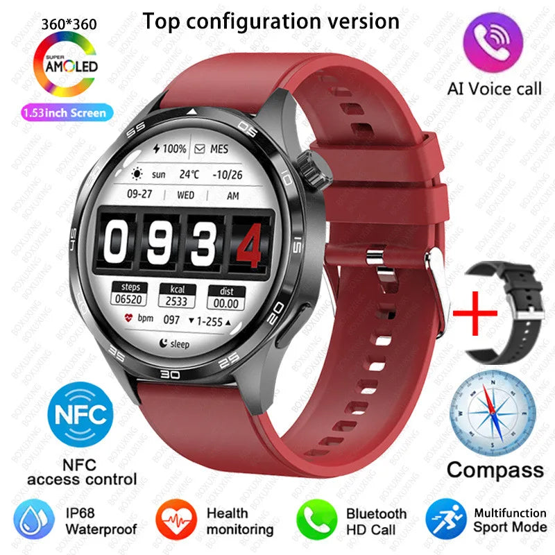 BOXUXING 2026 New Smart Watch Men Watch 5 Pro AMOLED HD Screen Bluetooth Call GPS Trajectory NFC Heart Rate Compass SmartWatches