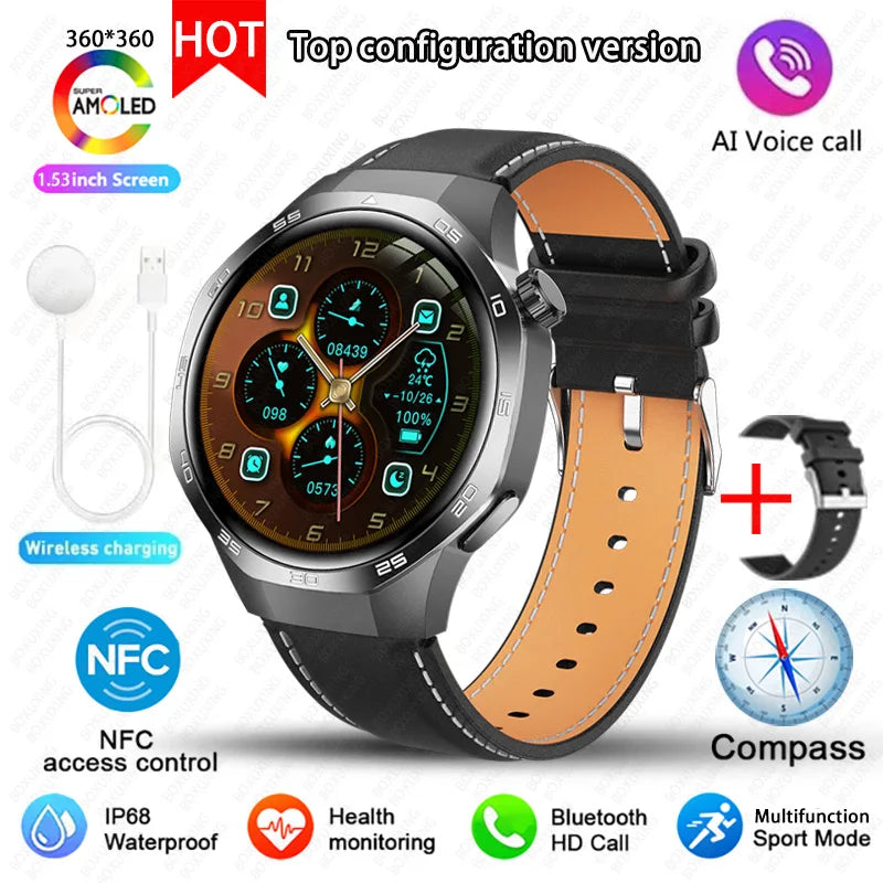2025 New BOXUXING Watch 5 MAX Smart Watch AMOLED Screen NFC GPS Tracker Bluetooth Call Health Waterproof Smartwatch Men Women