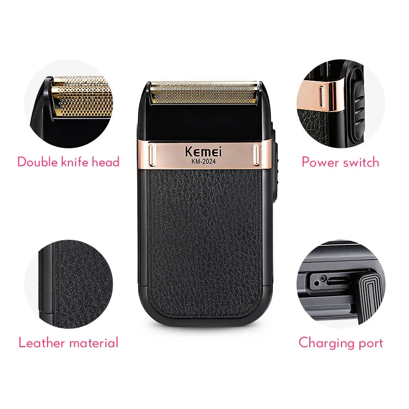 Kemei Twin Blade Waterproof Reciprocating Cordless Razor USB Rechargeable Shaving Machine Electric Shaver for Men Barber Trimmer