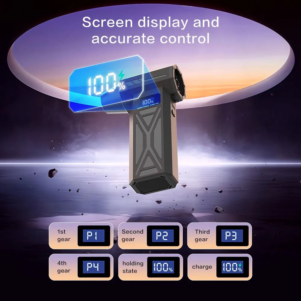 P70 Turbo Fan 160g Wind Pressure Powerful Turbo Air Blower With LED Lights Wireless Dust Blower High Speed Jet Blower Vacuum