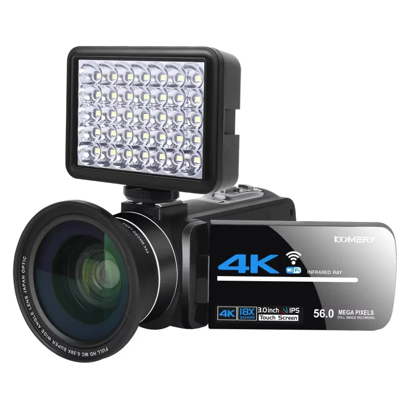 56MP 4K Digital Video Camera 18X Infrared Night Vision Vlogging Camcorder 3.0 inch Touch Screen Youtube Livestream WIFI Webcam