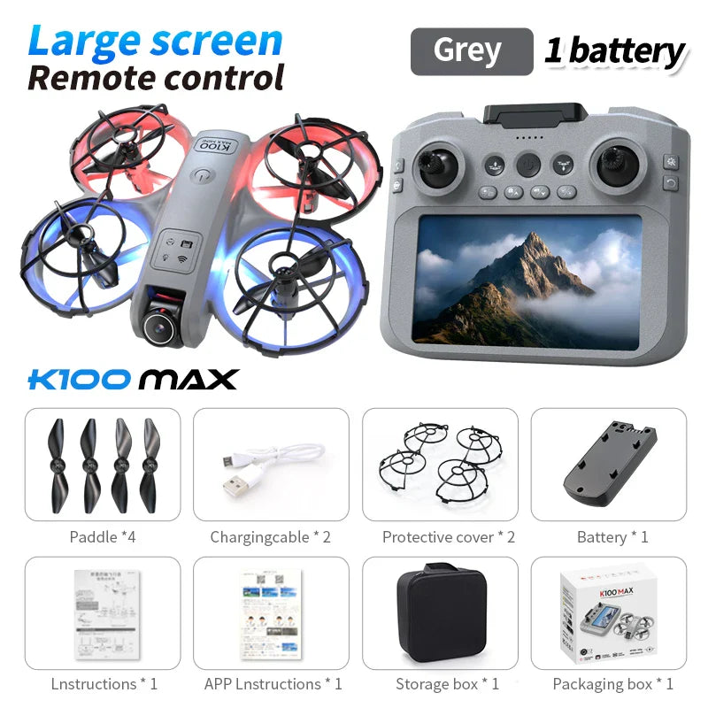 Hot K100 Max Mini RC Drone 4K Professional HD Camera Optical Flow Positioning Colorfuls Dron Foldable RC Quadcopter Toy for Kids