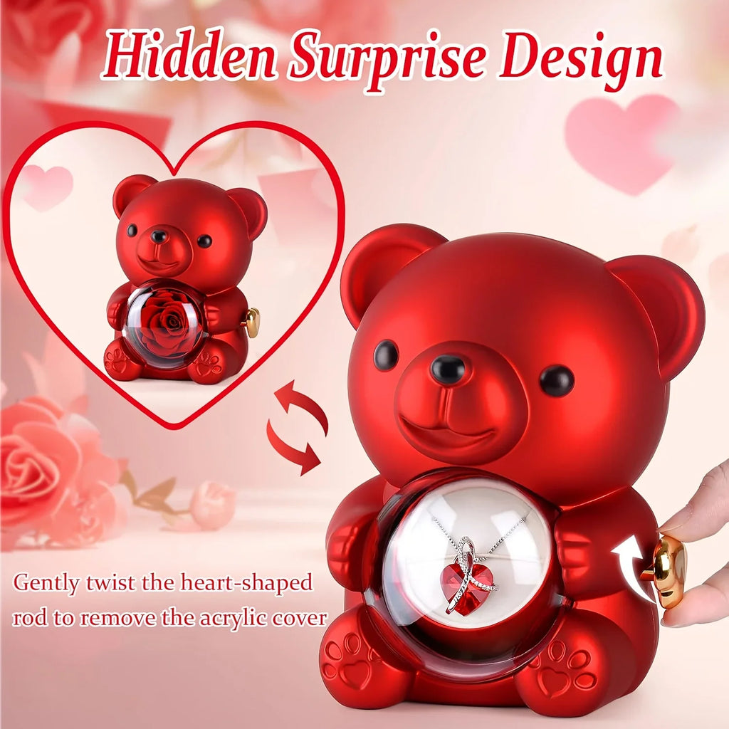 Teddy Bear Rose Gift Box, Jewelry Box with Hidden Space for Ring or Earrings,Jewellery Not Included,for Mother's Day,Anniversary