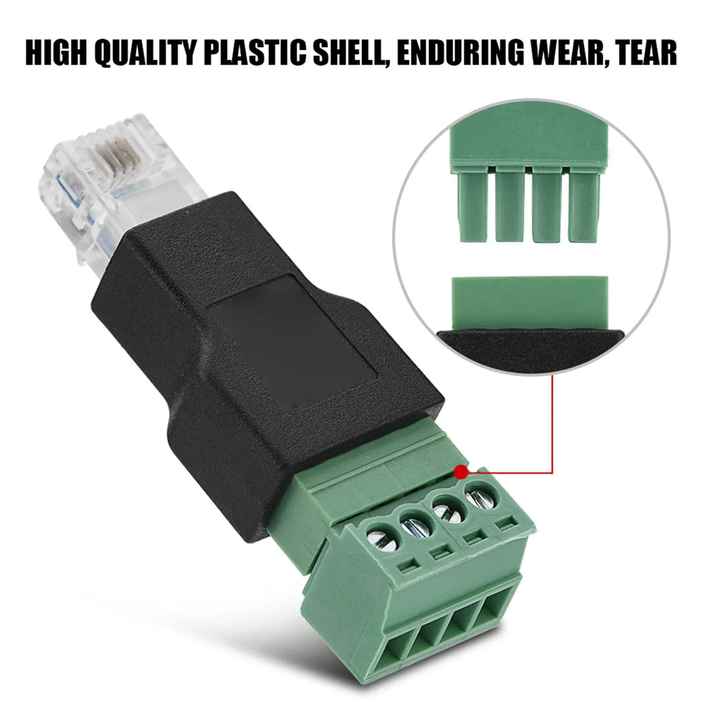 Ethernet Connector RJ11 6P4C Male to 4 Pin Screw Terminal Connector
