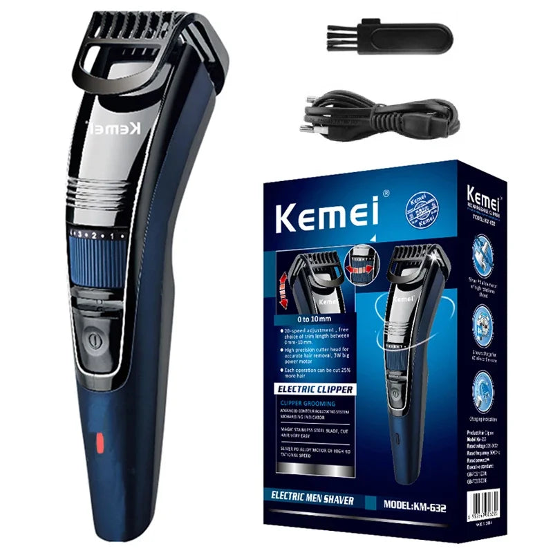 Kemei 0.5-10mm Adjustable Beard Hair Trimmer For Men Rechargeable Mustache Stubble Hair Clipper Face Hair Cutting Machine