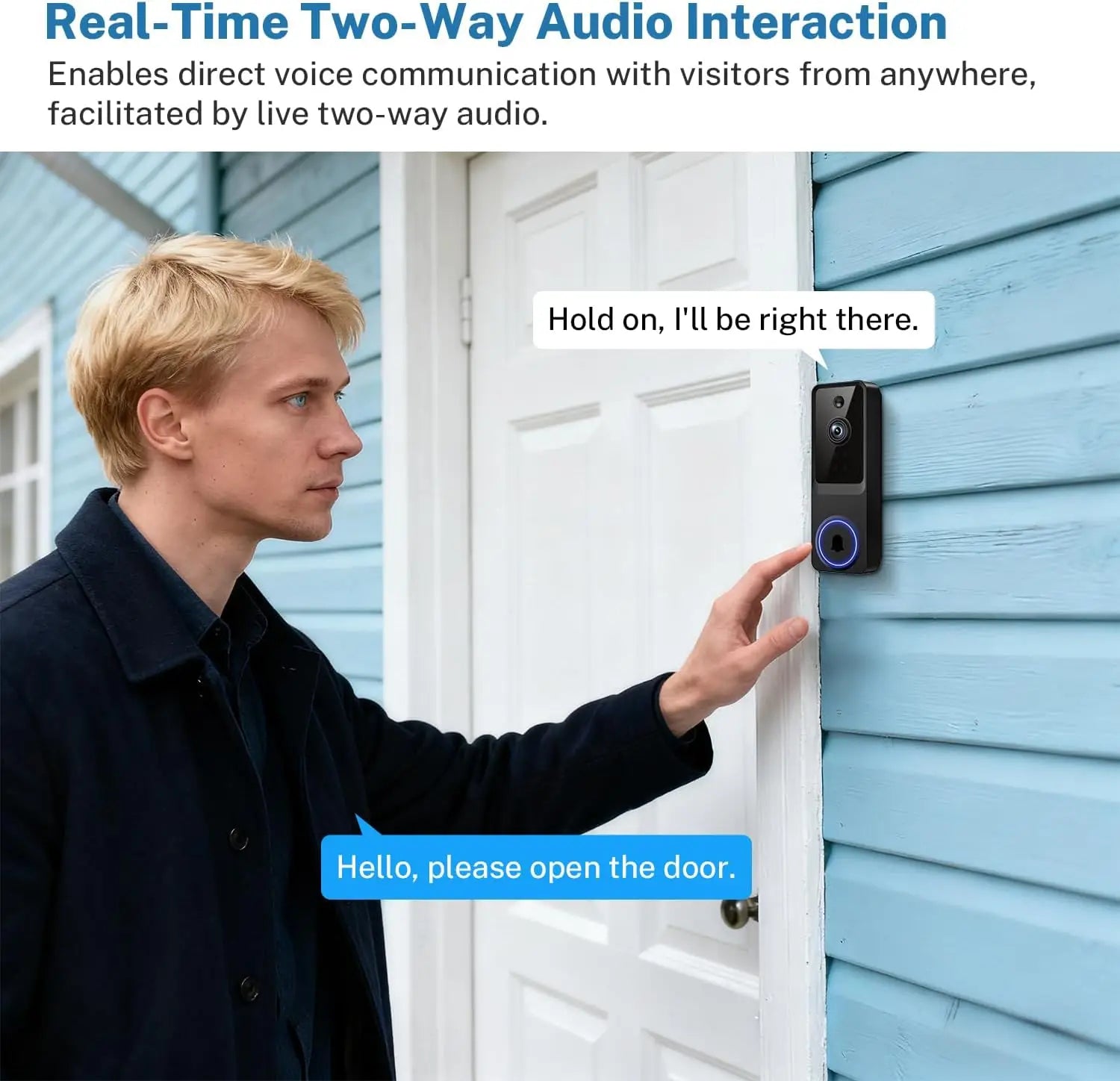 Wireless Video Doorbell Camera with Cloud Storage, Night Vision, Real-Time Alerts for Home Security