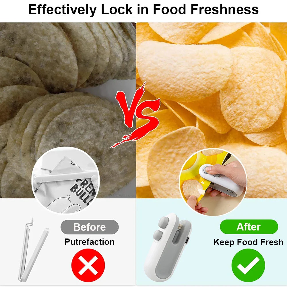 2in1 Mini Heat Bag Sealing Machine Food Package Bag Heat Sealer Plastic Storage Bag Clip Bag Handheld Portable Small Heat Sealer