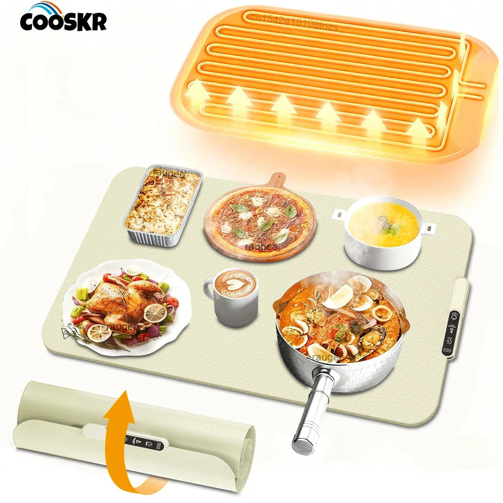 Electric Food Warmer Foldable Warming Tray Fast Heating Mat Keep Food Hot Constant Mat Portable Food Warm Plate 6 Temp Setting