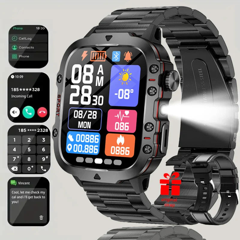 2026 New Hot GPS Sports Men Smartwatch Men 1.81-Inch HD Bluetooth Call Waterproof LED Flashlight Stainless Military Smart Watch