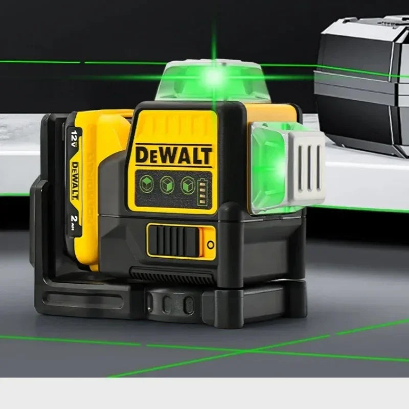 DEWALT DW089LG 3-Sided 360-Degree Vertical Laser Level with 12V Lithium Battery 12 Lines Green Light Horizontal Level Meter for