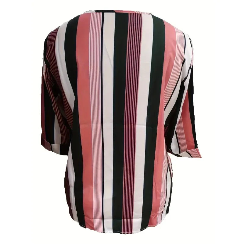 New Casual Striped Printed Round Neck Short Sleeved T-shirt