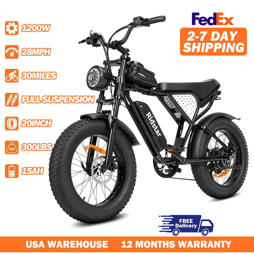 Ridstar Q20 Lite Electric Bike for Adult 1200W 48V 15Ah 20*4 Inch Fat Tire E bike Mechanical Disc Brakes Electric Bicycle MTB