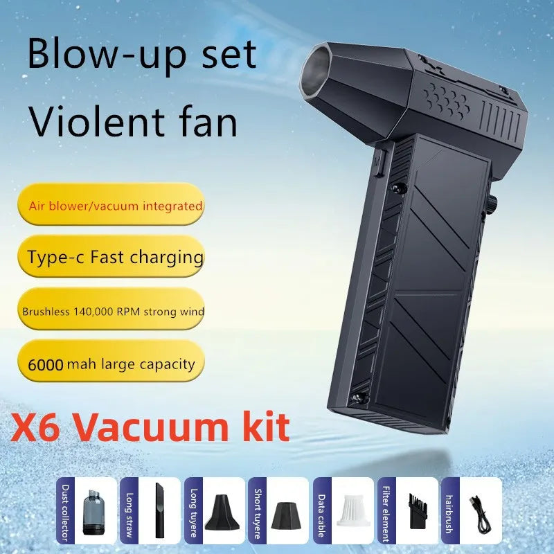 200000RPM Strong Air Blower X6/X6Pro Turbo Fan Blower Brushless Turbo Jet Fan Wireless Car Vacunm Cleaning Dust Leaves Blowing