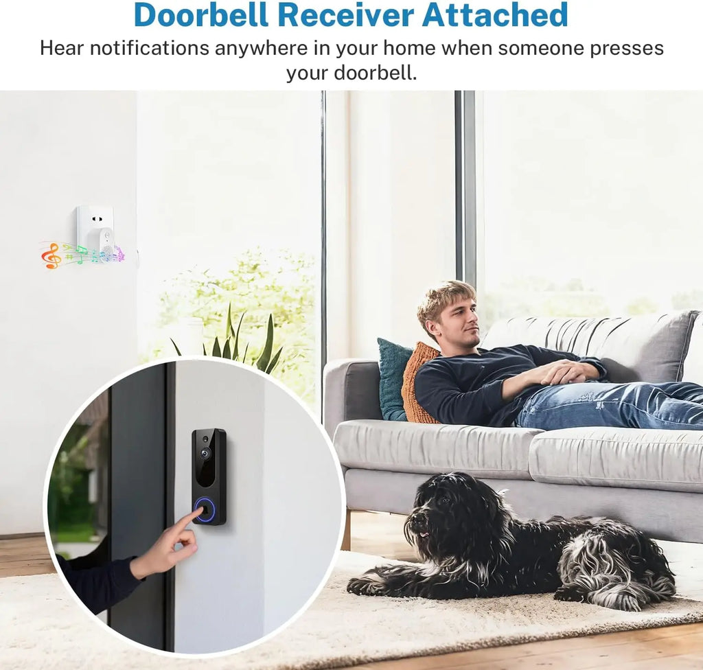 Wireless Doorbell Camera with Indoor Receiver, AI Detection, 2-Way Talk, Night Vision