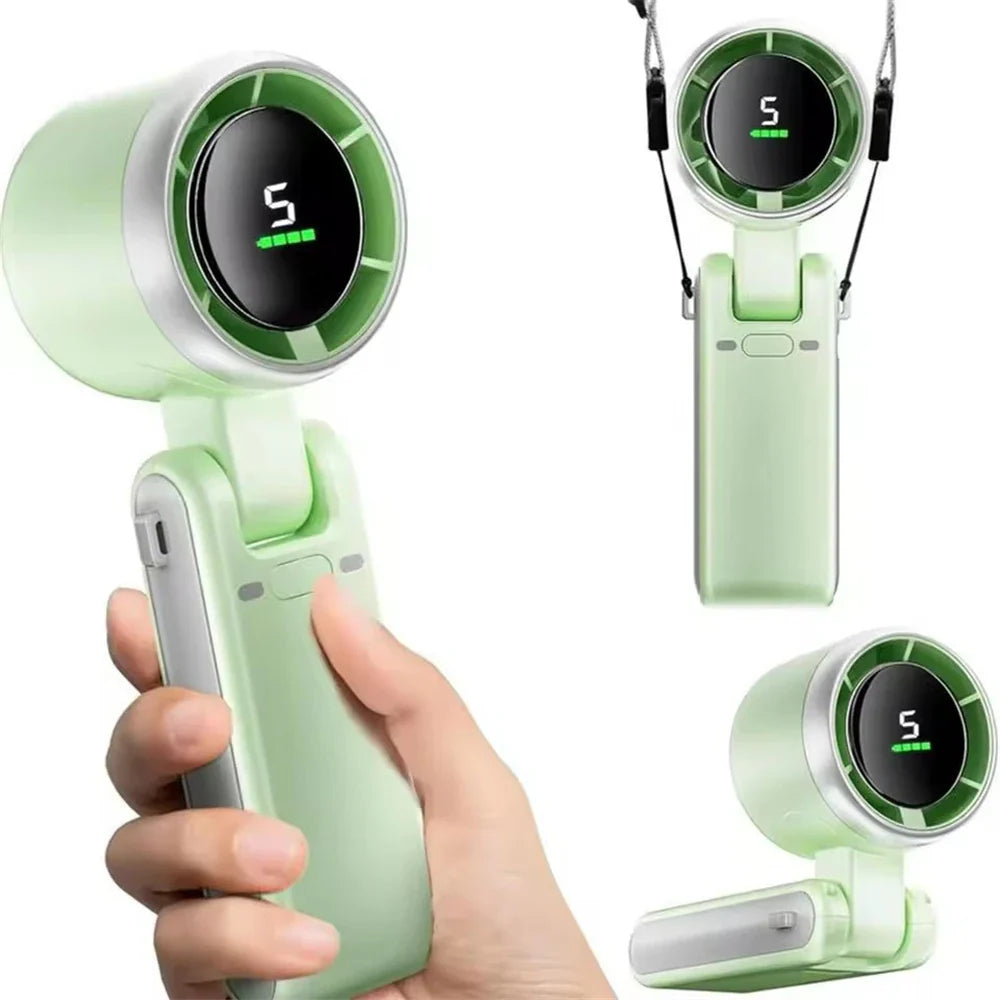 BSLIUFANG Portable 3-in-1 Turbo Handheld Fan, 5 High-Speed Settings, 3600mAh Power, Digital Screen, Foldable USB/Type-C Charge