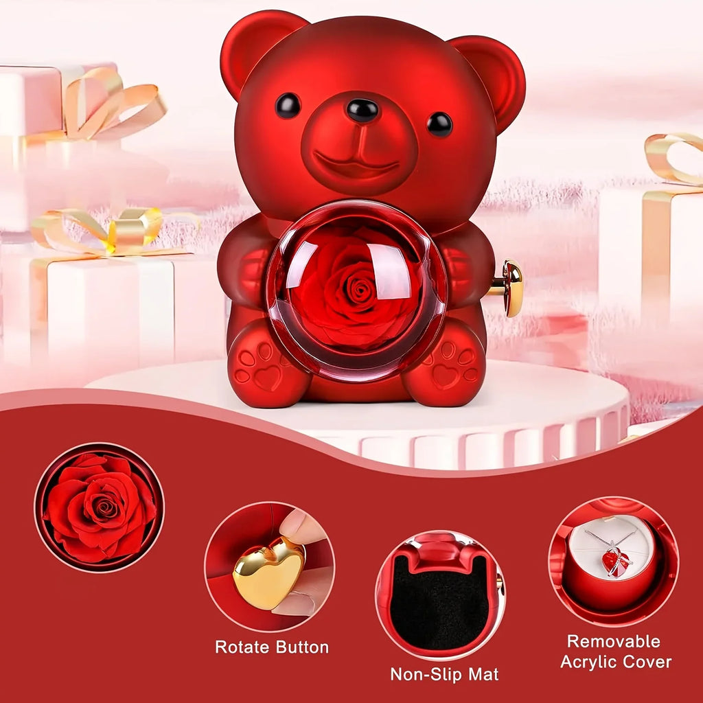 Teddy Bear Rose Gift Box | Jewelry Box,Includes Artificial Rose, Party Gift Box and Gift Bag,Ideal for Valentine'S Day, Mother'S
