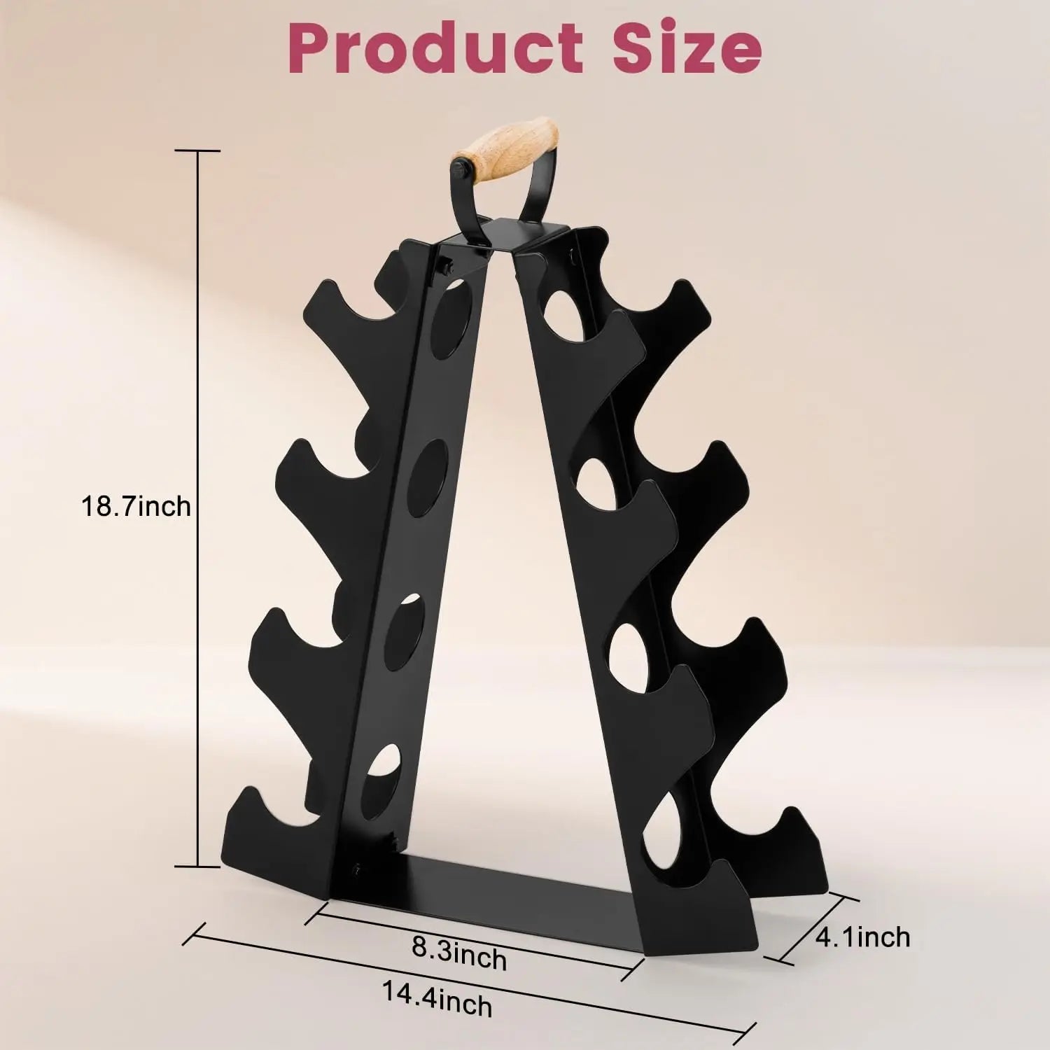 Compact A-Frame Dumbbell Rack Stand with Wooden Handle for Home Gym Storage, Space-Saving Design