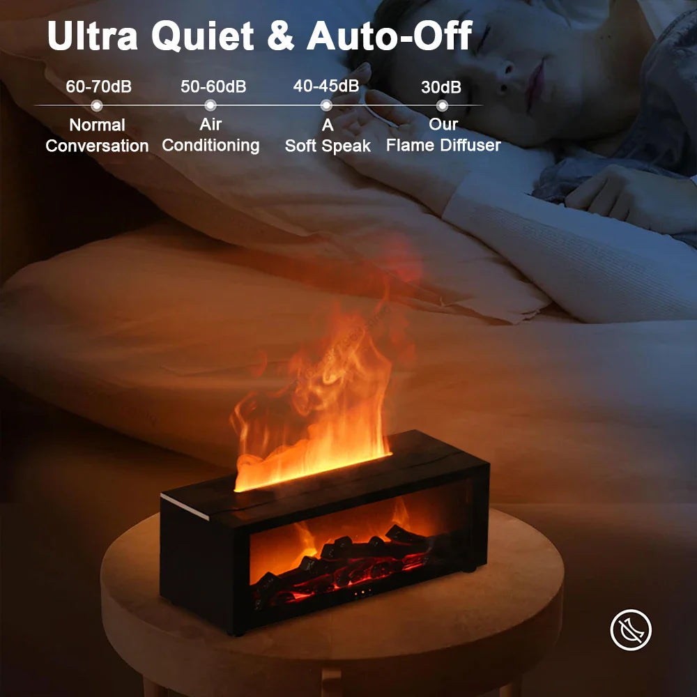 Aroma Air Humidifier Essential Oil Diffuser Fireplace Flame Humidifier Home Fragrance Diffuser with LED Light and Remote Control
