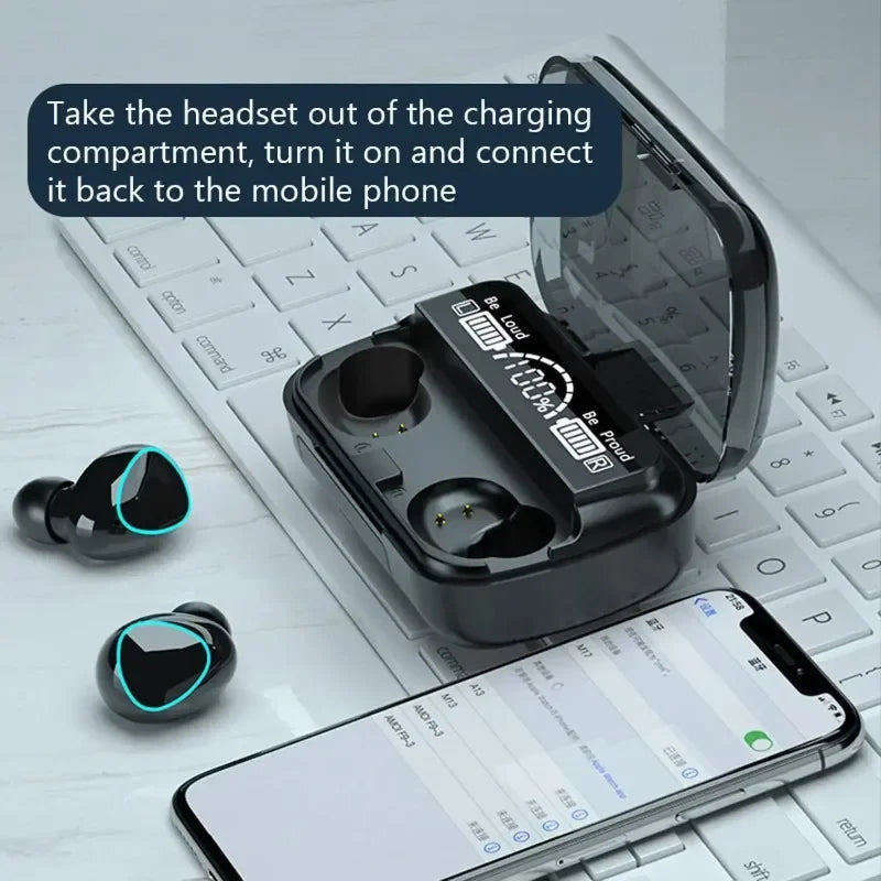 Original M10 Fone Bluetooth 5.3 TWS Wireless Headphones with LED Display Stereo Headset Touch Control Earbuds Noise Reduction