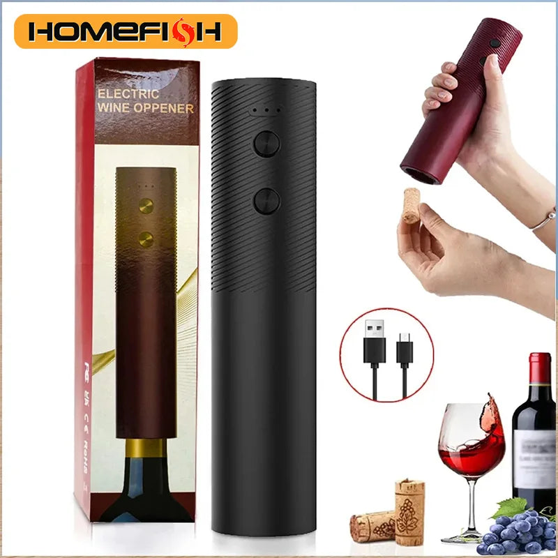 HOMEFISH Electric Wine Bottle Opener Automatic Red Wine Corkscrew Rechargeable Wine Opener One-click Button Wine Tools