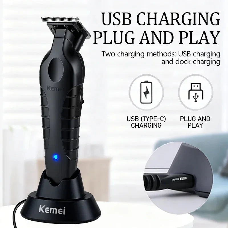 Kemei Electric Cordless Hair Trimmer KM-2299 with Base Electric Oil Head Thruster Carving Clippers Finish Hair Cutting Machine