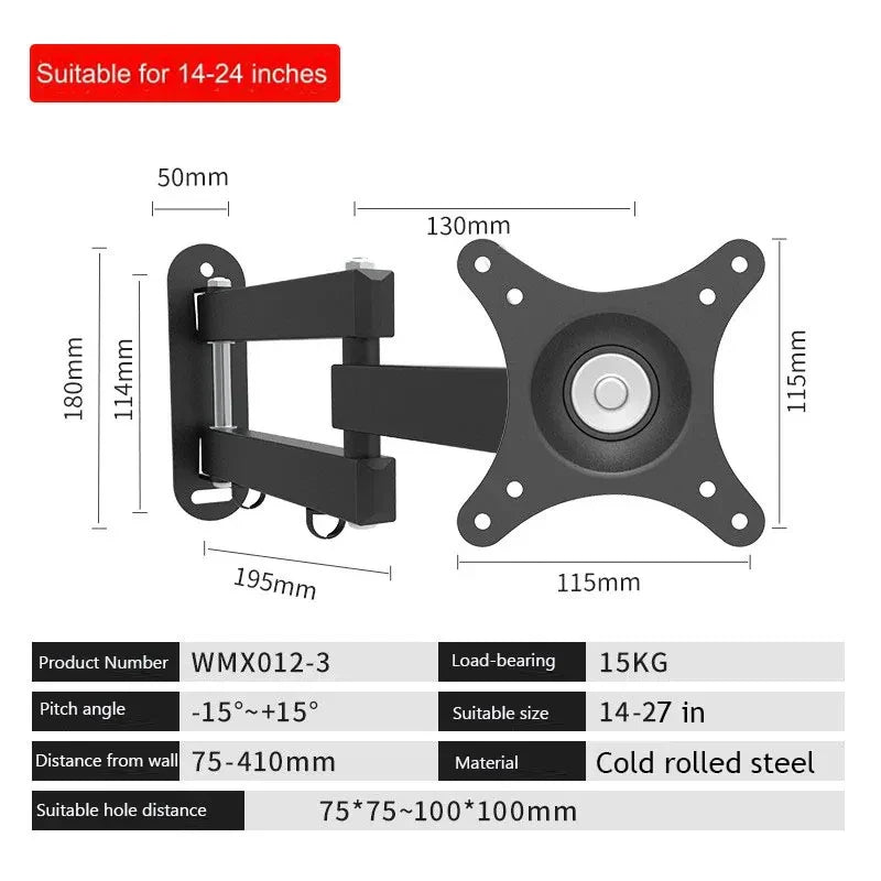 20° tiltable TV Wall Mount Bracket 360° Rotated Holder Universal TV Mount for 14 to 37 Inch Computer LCD LED Monitor Tablet PC