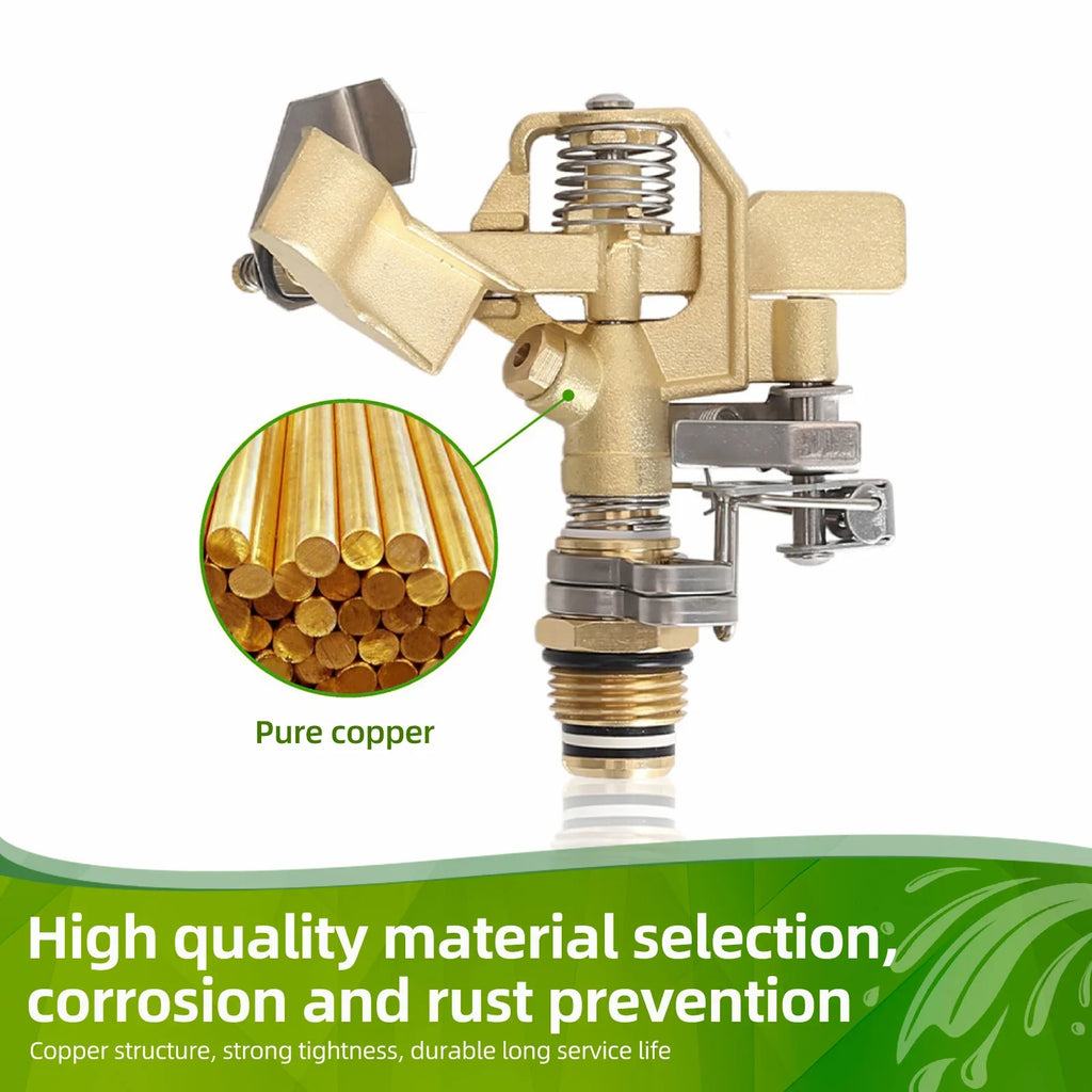 Impact Sprinkler on Tripod Base Heavy Duty Lawn Sprinkler 360 Degree Large Area Irrigation Brass Sprinkler Nozzle and Zinc Alloy