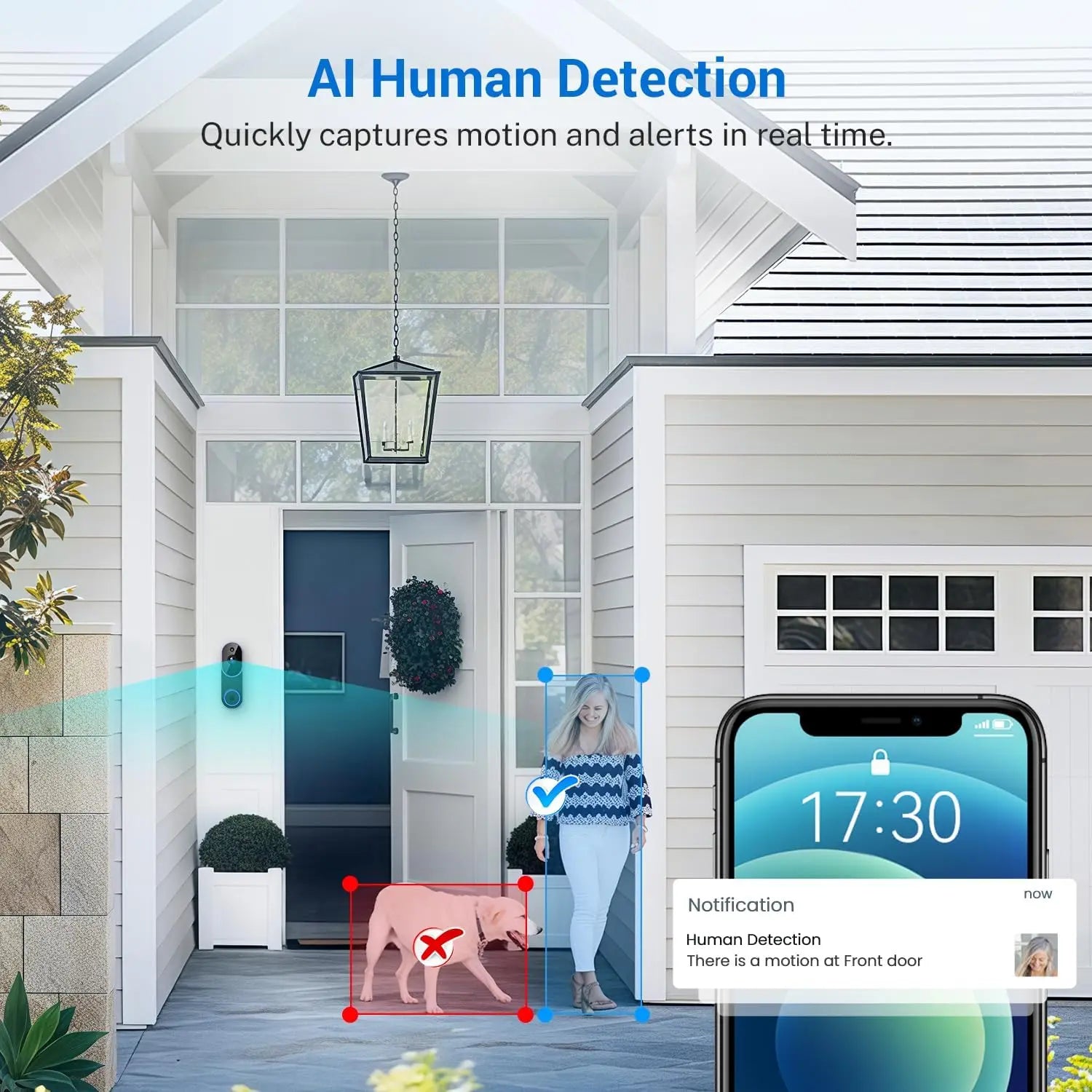 Smart Wireless Video Doorbell Camera with AI Detection, Night Vision, Cloud Storage, Battery Powered for Indoor Outdoor Use