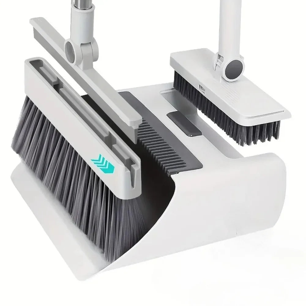 Home & Office Dual-Use 2026 Upgraded 4-in-1 Broom & Dustpan Set with Hidden Squeegee Floor Brush for Glass & Grease Cleaning