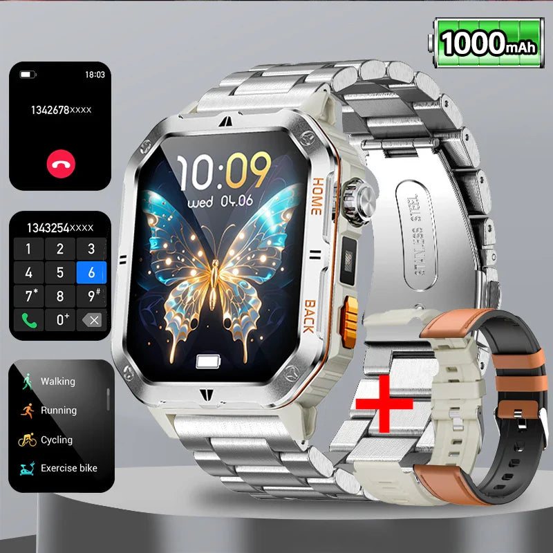 2026 1000mAh Battery Voice Assistant SmartWatch Men GPS Sports Heart Rate 3ATM BT Call Health monitor Smartwatch For Men gift