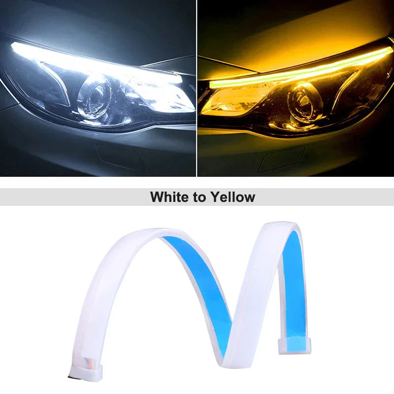 1Pc 12V LED Car Daytime Running Light Flexible Waterproof Strip Auto Headlights White Turn Signal Brake Flow Lights Car Styling