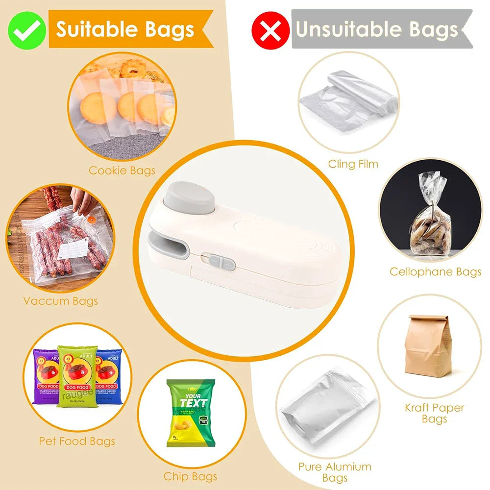 Mini Heat Sealer Plastic Bags Heat Sealing Machine Food Storage Packaging Bag Sealer Portable Handheld Plastic Bag Heat Sealer
