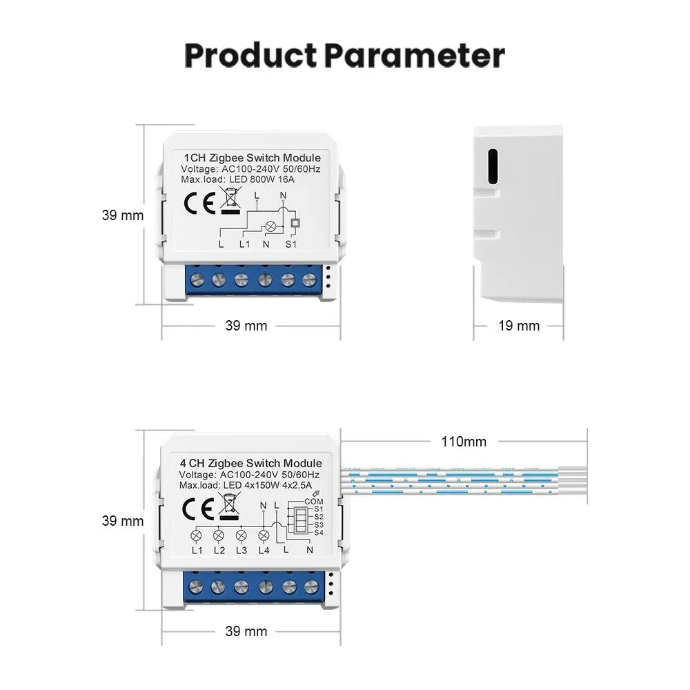 AVATTO WiFi 1/2/3/4 Gang Mini Smart Switch DIY Light Switches Module 2-Way Control Works With Smart Tuya Alexa Alice Google Home