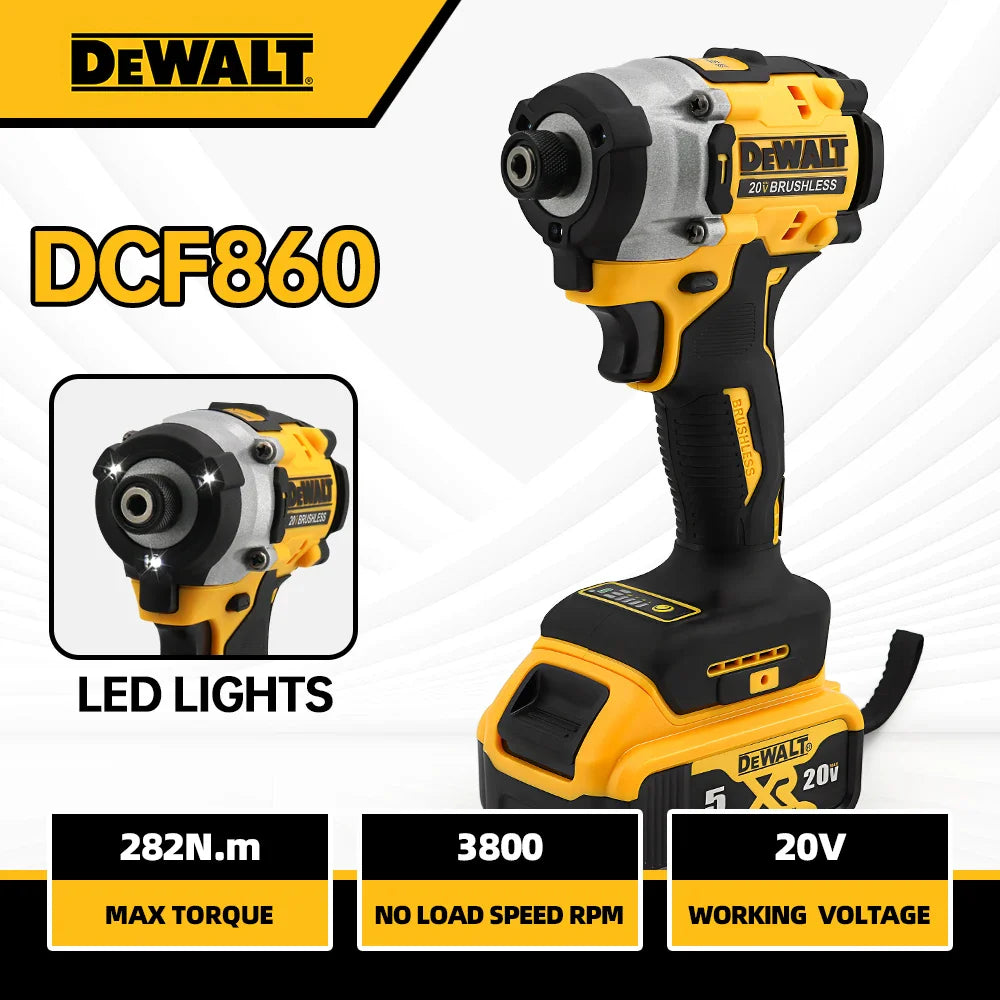 Dewalt DCF860 Cordless Brushless Electric Screwdriver Impact Function 20V Battery 282N.m Lightweight at 1kg Electric Power Tool