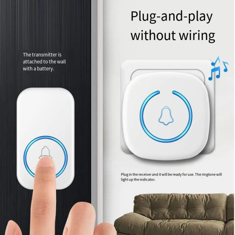 Smart Wireless Welcome Doorbell 300M Long Range 60 Melodies with US/EU/UK Plug for Home Office Security